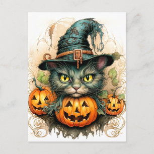 Adorable Little Kitty Cat Witch Postcard