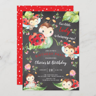 Adorable Little Lady Ladybug 1st Birthday Invitati Invitation
