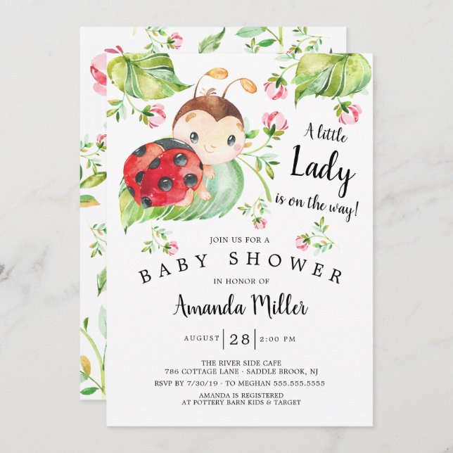 Adorable Little Lady Ladybug Baby Shower Invitation (Front/Back)