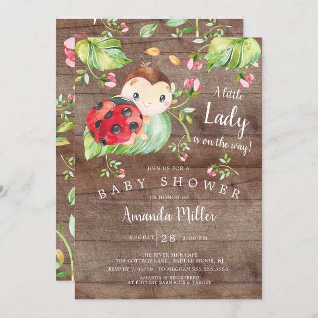 Adorable Little Lady Ladybug Baby Shower Invitation (Front/Back)