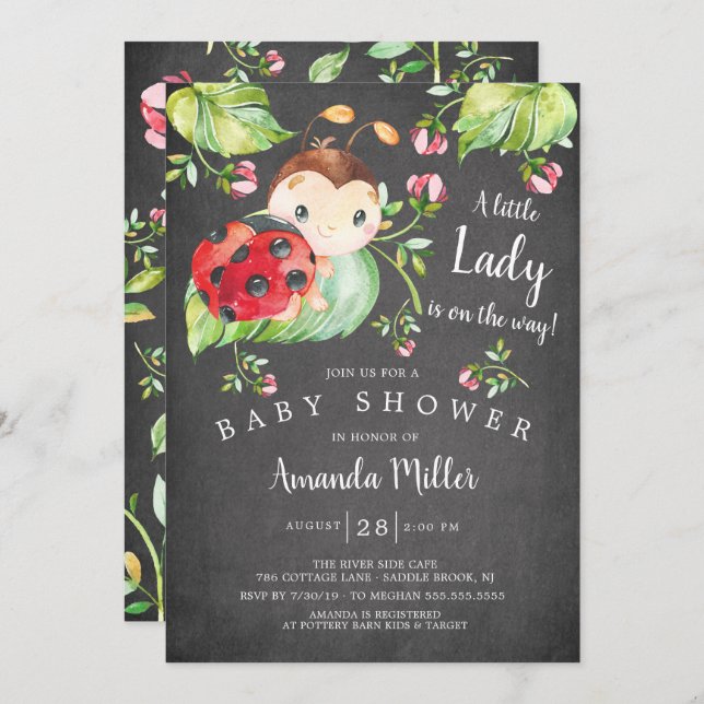 Adorable Little Lady Ladybug Baby Shower Invitation (Front/Back)