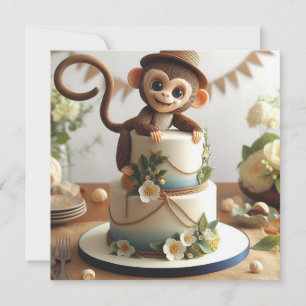 ADORABLE LITTLE MONKEYS THEMED BIRTHDAY CAKE  INVITATION