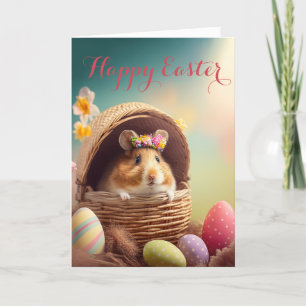 Adorable Little Mouse in an Easter Basket Holiday Card