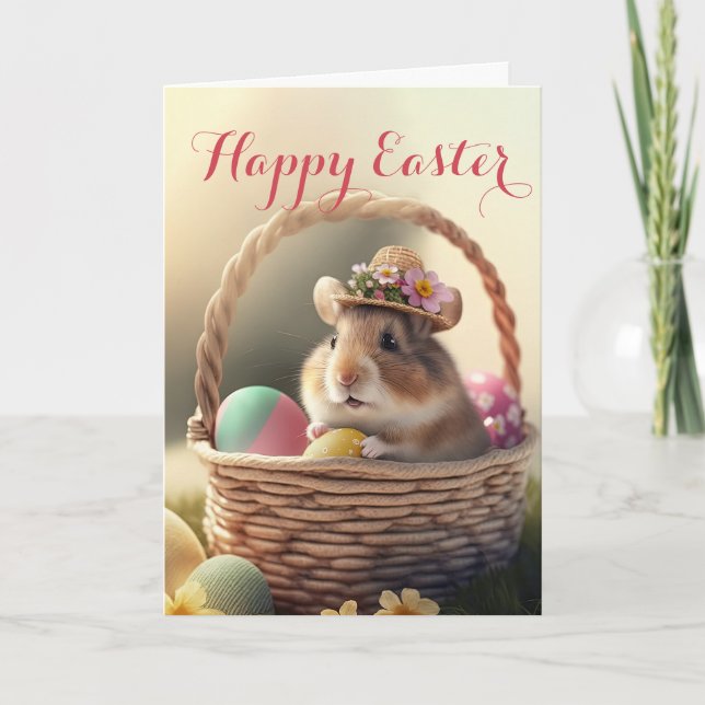 Adorable Little Mouse in an Easter Hat Holiday Card (Front)