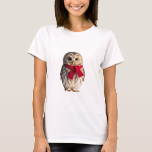 Adorable Little Owl Wearing a Red Scarf T-Shirt