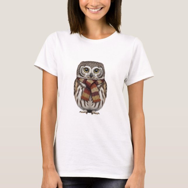 Adorable Little Owl with Knitted Scarf T-Shirt (Front)