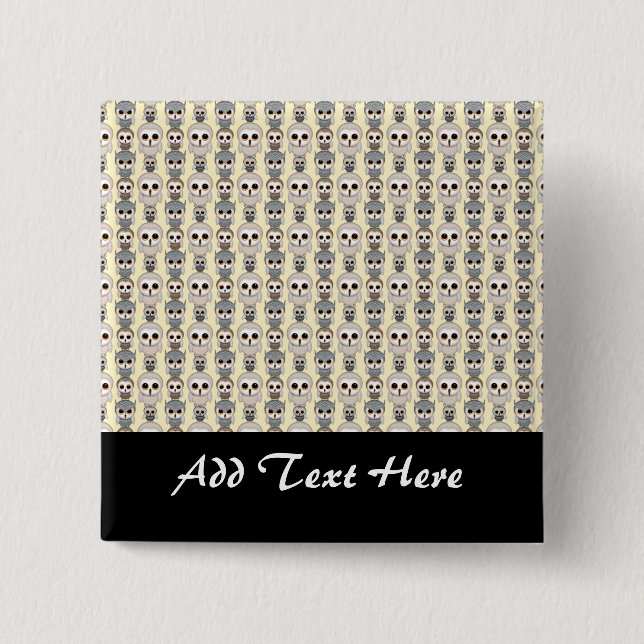 Adorable Little Owls Pattern on Light Yellow 15 Cm Square Badge (Front)