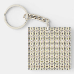 Adorable Little Owls Pattern on Light Yellow Key Ring