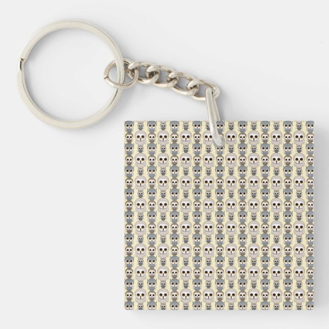 Adorable Little Owls Pattern on Light Yellow Key Ring (Front)