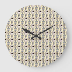 Adorable Little Owls Pattern on Light Yellow Large Clock
