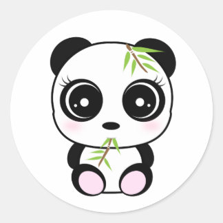 Adorable little panda eating *Panda Pocket* Classic Round Sticker