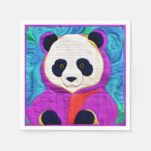 Adorable Little Panda - Quilt-Like Design Napkin