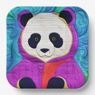 Adorable Little Panda - Quilt-Like Design Paper Plate