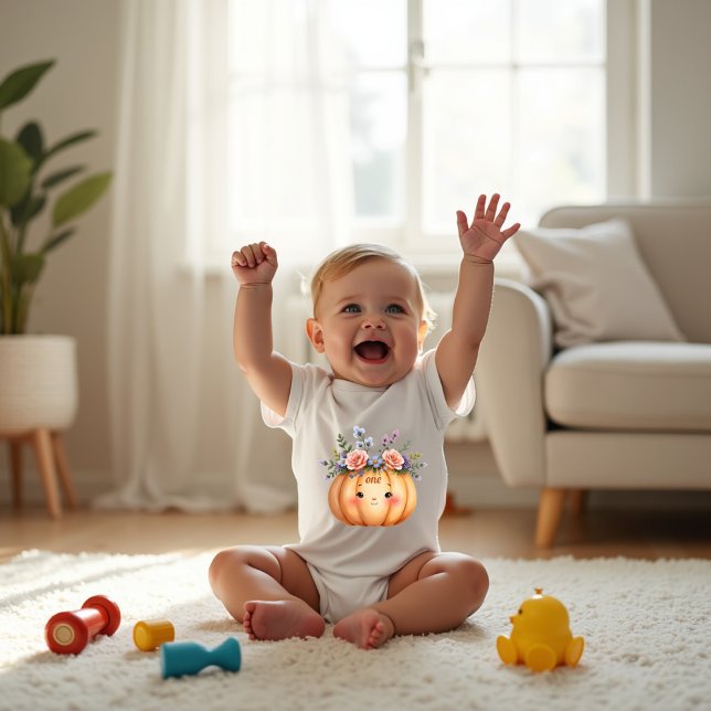Adorable Little Pumpkin 1st Birthday Celebration Baby Bodysuit (Creator Uploaded)