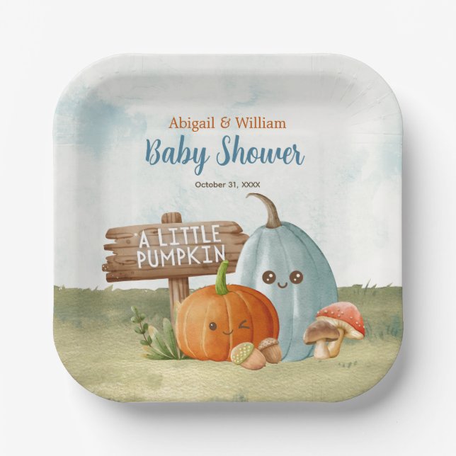 Adorable Little Pumpkin Baby Shower Party  Paper Plate (Front)
