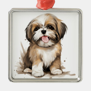 ADORABLE LITTLE SHIH TZU PUPPY DOG METAL ORNAMENT