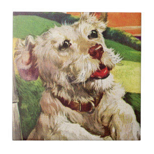 adorable little terrier dog illustration tile