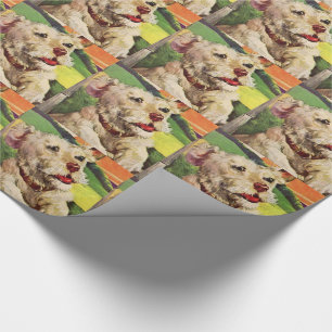 adorable little terrier dog illustration wrapping paper