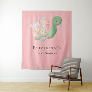 Adorable Little Turtle Pink Baby Girl Shower Tapestry