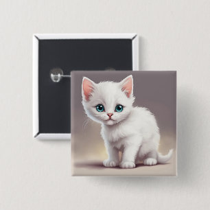 Adorable little white kitten 15 cm square badge
