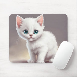 Adorable little white kitten mouse pad