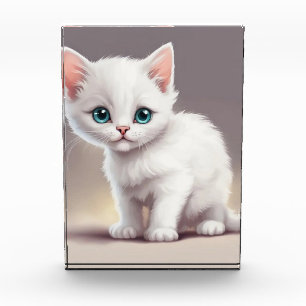 Adorable little white kitten photo block
