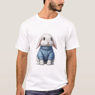 Adorable Little White Rabbit Wearing T-Shirt