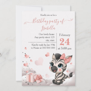 Adorable little zebra baby birthday invitation
