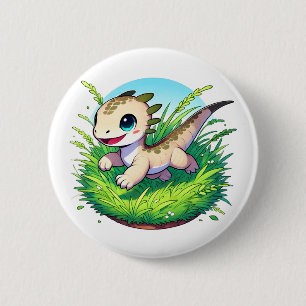 Adorable lizard running through a field 6 cm round badge