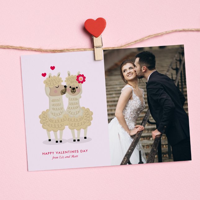 Adorable Llama Custom Photo Valentines Day Card (Creator Uploaded)