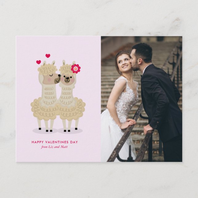 Adorable Llama Custom Photo Valentines Day Postcard (Front)