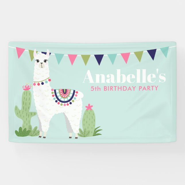 Adorable Llama Personalised Kids Birthday Party Banner (Horizontal)