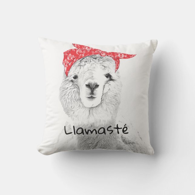 Adorable Llama Wearing a Red Bandana Cushion (Front)