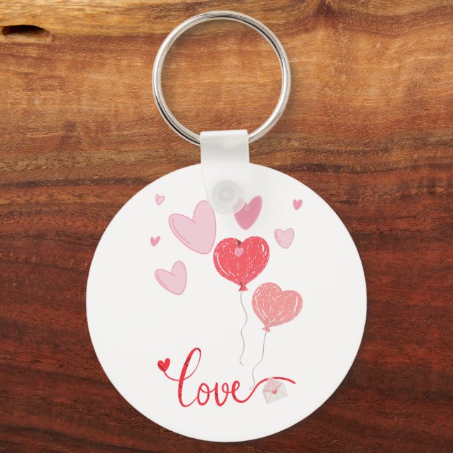 Adorable Love Balloons & Hearts – Cute Valentine Key Ring (Front)