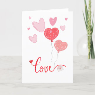 Adorable Love Balloons & Hearts – Cute Valentine Thank You Card