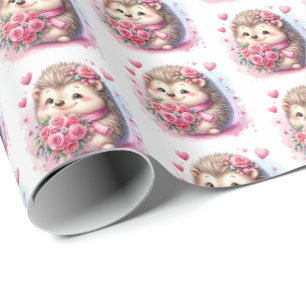 Adorable love hedgehog tiled wrapping paper