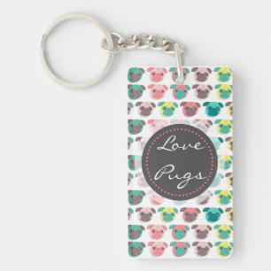 Adorable “ Love Pugs” colourful pugs illustrat Key Ring