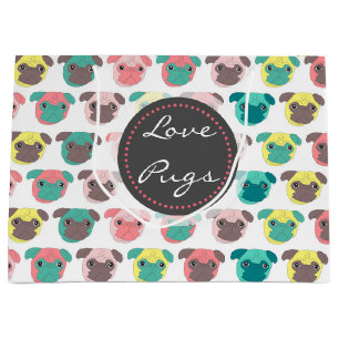 Adorable “ Love Pugs” colourful pugs illustrat Large Gift Bag