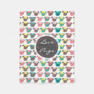 Adorable “ Love Pugs” colourful pugs illustration Fleece Blanket