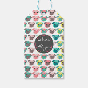 Adorable “ Love Pugs” colourful pugs illustration Gift Tags