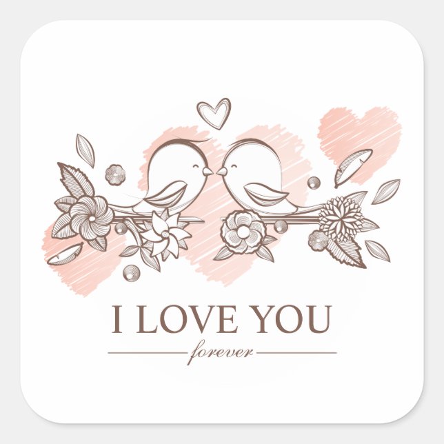 Adorable Lovebirds In Love Valentine Sticker Seal (Front)