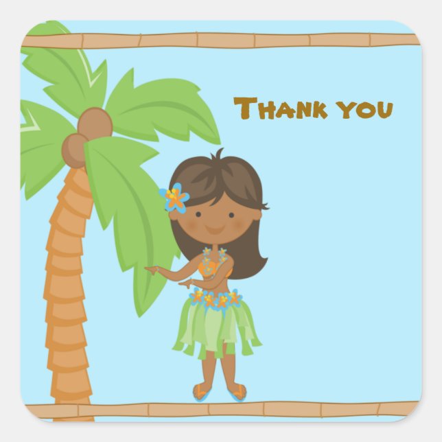 Adorable Luau Girl Thank You Sticker (Front)