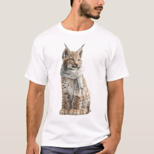 Adorable Lynx Cub with Knitted Scarf Illustration T-Shirt