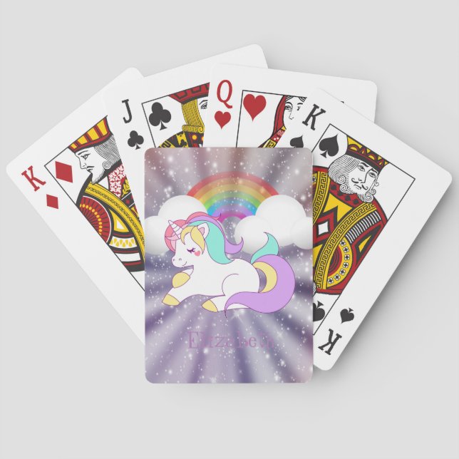Adorable Magical Unicorn, Rainbow - Personalised Playing Cards (Back)
