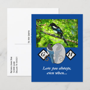 Adorable Magpie Looking Glass Monogram w Photo Invitation Postcard