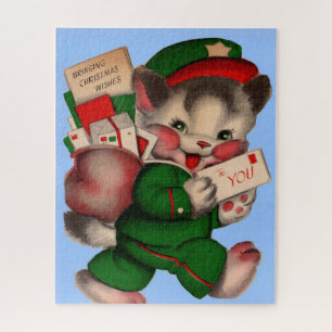 adorable mail kitten delivering Christmas packages Jigsaw Puzzle
