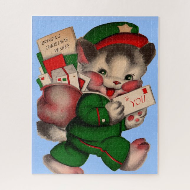 adorable mail kitten delivering Christmas packages Jigsaw Puzzle (Vertical)