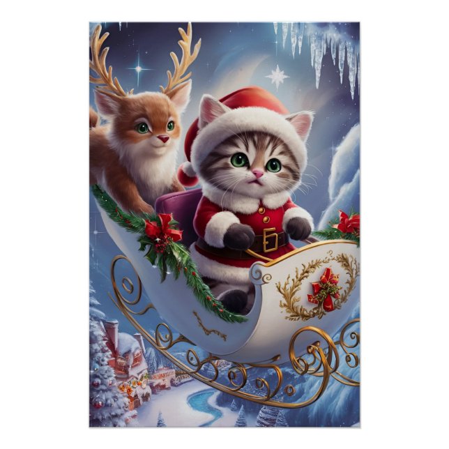 Adorable Maine Coon Santa Claus Kitten in Enchante Poster (Front)