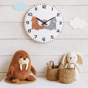 Adorable Male and Female Walruses Large Clock