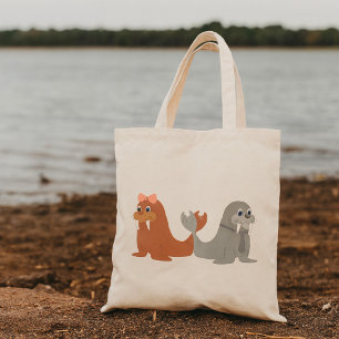 Adorable Male and Female Walruses Tote Bag